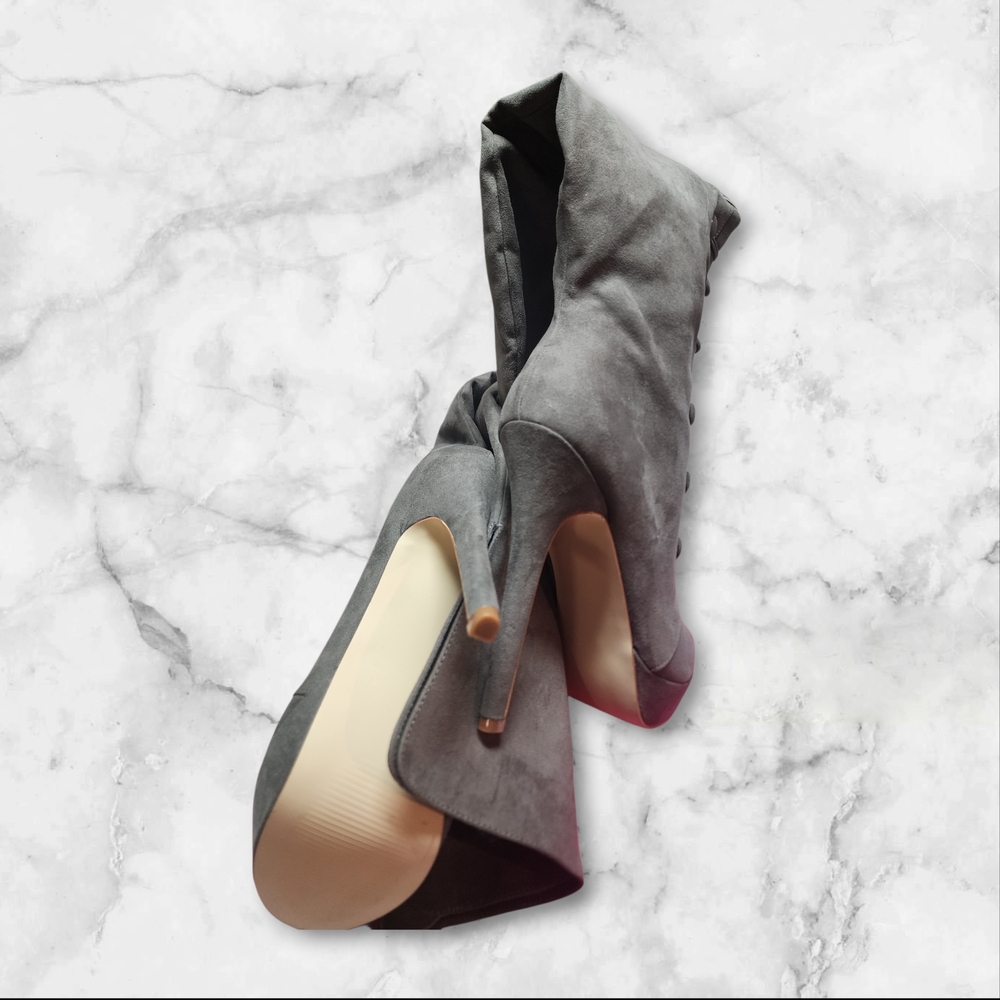 Addilyn, Over-the-Knee Stiletto Heel Dark Grey Boots - Picture 10 of 11